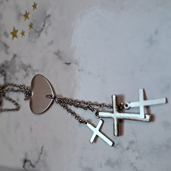 Silver Heart Cross Necklace With Black Beads - Picture 7 of 8